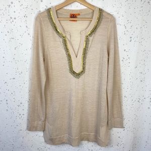 Tory Burch Embellished Merino Wool Dove Tunic Sweater M